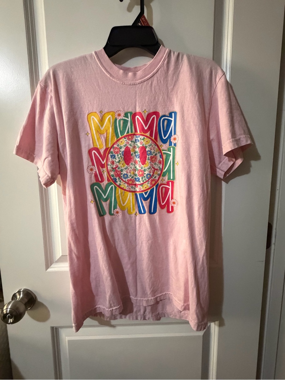 Comfort Colors Pink Floral Smiley Graphic Tee